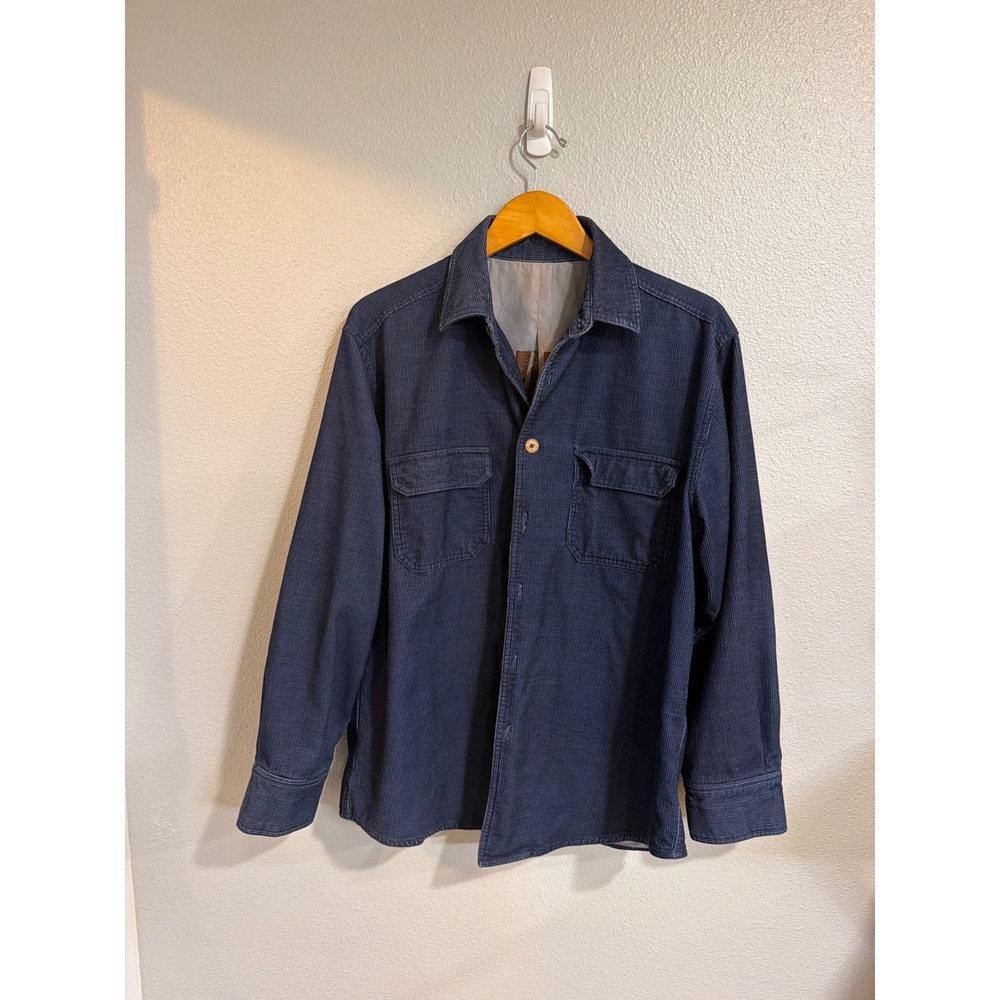 Kahala Corduroy Shirt Mens L Navy Blue Graphic Lining Surf Heritage Button Down